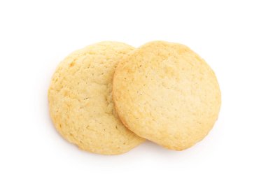 İki lezzetli limonlu kurabiye, beyaza izole edilmiş, üst manzara