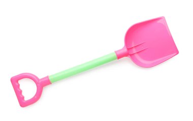 Plastik kürek beyaza izole edilmiş, üst manzara. Çocukların plaj oyuncağı.