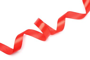 Güzel kırmızı kurdele beyaza izole edilmiş, üst manzara