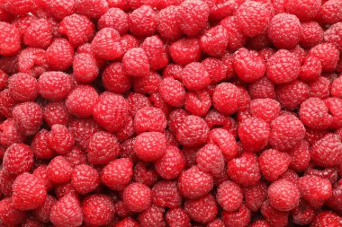 Arka plan olarak taze ahududu, üst manzara