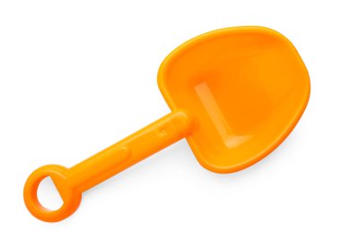Plastik kürek beyaza izole edilmiş, üst manzara. Çocukların plaj oyuncağı.