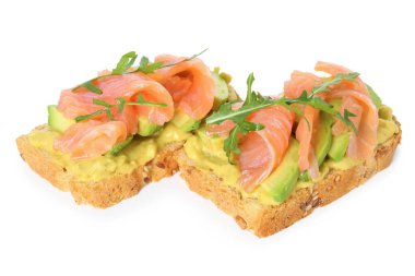 Somon, roka ve avokado soslu leziz bruschetta.