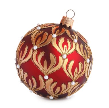 Beyaz üzerinde altın desenli güzel kırmızı Noel balosu