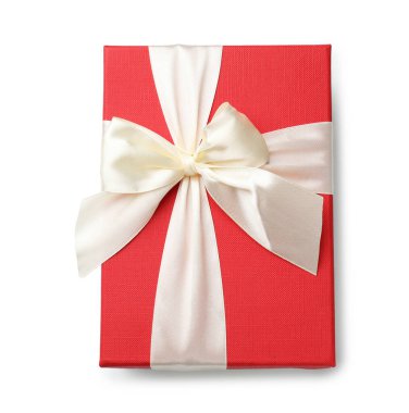 Beyaz manzaralı, yay ile güzel bir hediye.