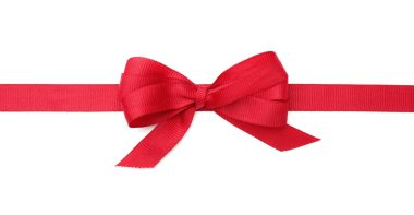 Güzel kırmızı kurdele, beyaz yay ile izole, üst manzara
