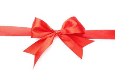 Güzel kırmızı kurdele, beyaz yay ile izole, üst manzara