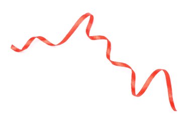 Güzel kırmızı kurdele beyaza izole edilmiş, üst manzara