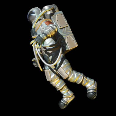 Siyah arkaplanda uzay giysisi içindeki astronot