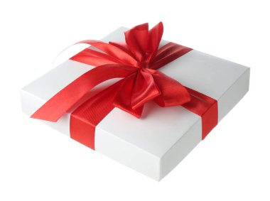 Güzel hediye kutusu kapağı beyaz yay ile izole