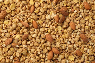 Arka planda fındıklı leziz granola, üst manzara