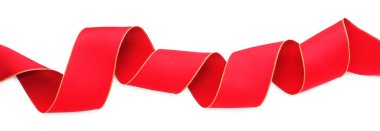 Güzel kırmızı kurdele beyaza izole edilmiş, üst manzara