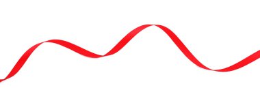 Güzel kırmızı kurdele beyaza izole edilmiş, üst manzara