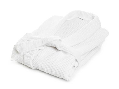 Bir yumuşak waffle bornozu beyaza izole edilmiş.