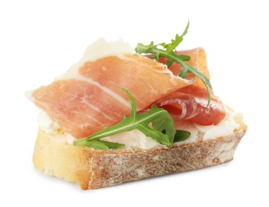 Krem peynirli, jambonlu ve roka soslu nefis bruschetta.