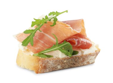 Krem peynirli, jambonlu ve roka soslu nefis bruschetta.