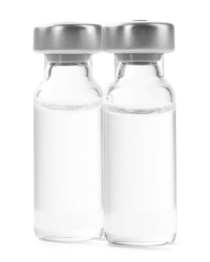 Beyazlara izole edilmiş cam şişelerdeki aşı