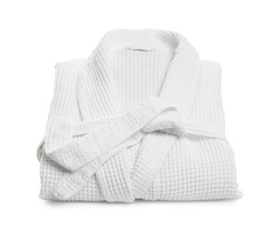 Bir yumuşak waffle bornozu beyaza izole edilmiş.