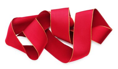 Güzel kırmızı kurdele beyaza izole edilmiş, üst manzara