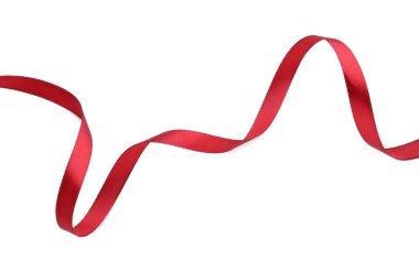 Güzel kırmızı kurdele beyaza izole edilmiş, üst manzara