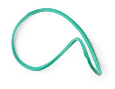 One green rubber band isolated on white, top view