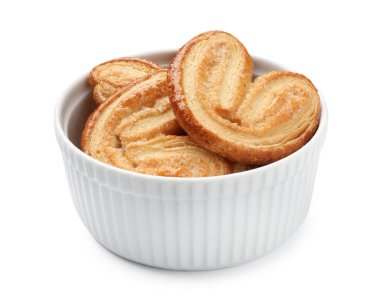 Beyaz üzerine izole edilmiş lezzetli avuç içi kurabiyeler. Fransız pastası.