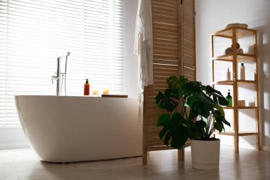 Katlanan ekran ve küvetli banyo iç dekorasyonu