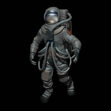 Siyah arkaplanda uzay giysisi içindeki astronot