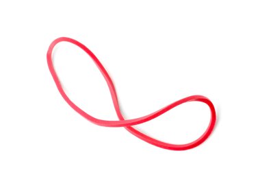 Bir kırmızı lastik bant beyaza izole edilmiş.