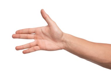 Beyaz arkaplanda hareket eden adam, yakın plan görünümü