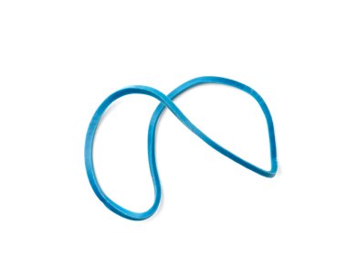 Bir mavi lastik bant beyaza izole edilmiş, üst manzara