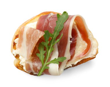 Krem peynirli, jambonlu ve roka soslu nefis bruschetta.