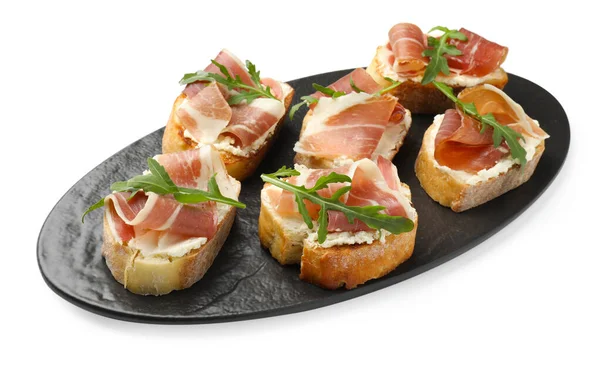 Krem peynirli, jambonlu ve roka soslu nefis bruschettalar.