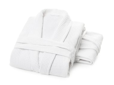 İki yumuşak waffle bornozu beyaza izole edilmiş.
