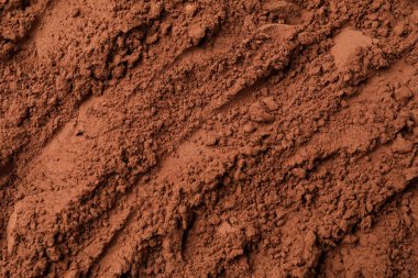 Arkaplan olarak kakao tozu yığını, üst görünüm