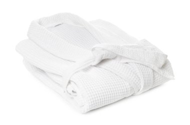 Bir yumuşak waffle bornozu beyaza izole edilmiş.