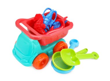 Beyazlar üzerinde izole edilmiş çocuk plaj oyuncakları.