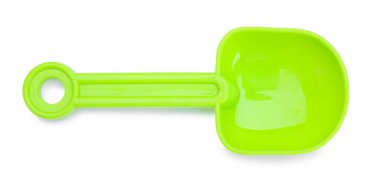 Plastik kürek beyaza izole edilmiş, üst manzara. Çocukların plaj oyuncağı.