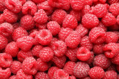 Arka plan olarak taze ahududu, üst manzara