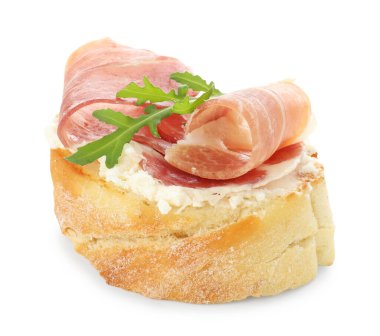 Krem peynirli, jambonlu ve roka soslu nefis bruschetta.