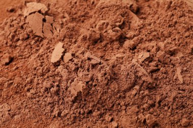 Arkaplan olarak kakao tozu yığını, yakın plan