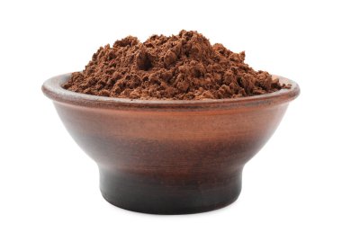 Beyaz tenceredeki doğal kakao tozu.