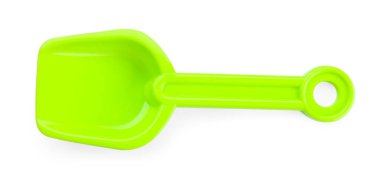 Plastik kürek beyaza izole edilmiş, üst manzara. Çocukların plaj oyuncağı.