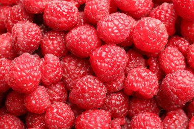 Arka plan olarak taze ahududu, üst manzara