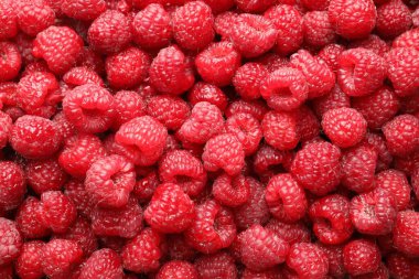 Arka plan olarak taze ahududu, üst manzara