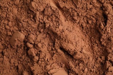 Arka plan olarak doğal kakao tozu, üst görünüm