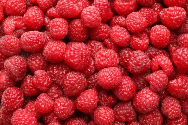 Arka plan olarak taze ahududu, üst manzara