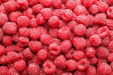 Arka plan olarak taze ahududu, üst manzara