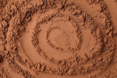 Arka plan olarak doğal kakao tozu, üst görünüm