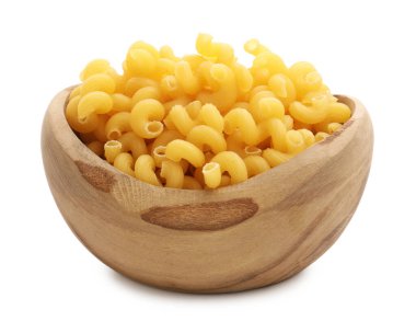 Beyaz kasede çiğ cavatappi makarna.