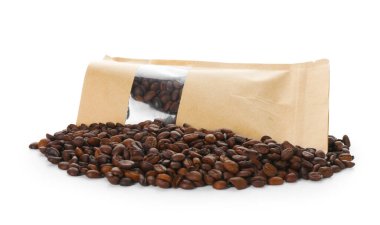 Beyaz kahve çekirdekli stand-up torbası.